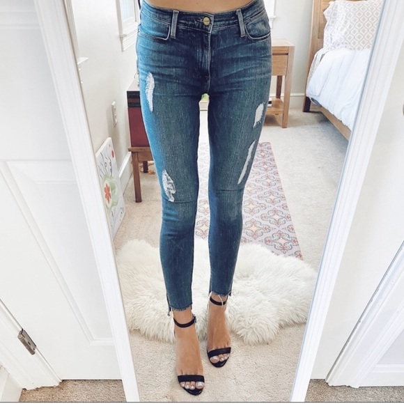 Frame Le High Skinny Distressed Step Hem Jeans - Picture 1 of 10